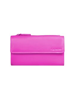 Calfnero - Women's Pink Flap Leather Wallet with Zip Pocket