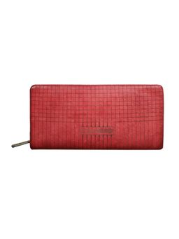 Calfnero - Women's Red Grid Zip-Around Leather Wallet