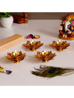 eCraftIndia - Set Of 4 Floral Shape Metal Diya