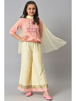 Aurelia - Peach Blouson Top With Flared Palazzo And Dupatta (Set of 3)