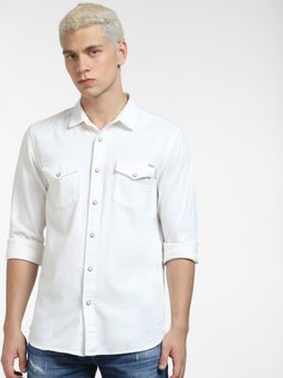 Jack & Jones - Off-White Denim Full Sleeves Shirt