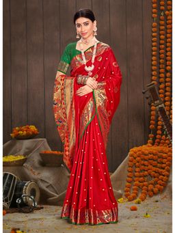 EXCLUSIVA - Red Paithani Saree with Unstitched Blouse