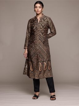 Ritu Kumar - Beige Black Flower Kurta with Pant (Set of 2)