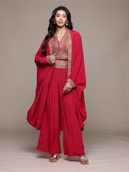 Ritu Kumar - Pink Prishan Cape with Pant and Bustier (Set of 3)