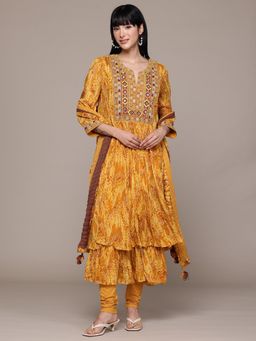 Ritu Kumar - Yellow Niagara Kurta with Leggings and Dupatta (Set of 3)