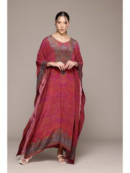 Ritu Kumar - Pink Aboriginal Kaftan Dress with Camisole (Set of 2)