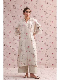 Label Niti Bothra - Off White Noor Collar Kurta with Pant (Set of 2)