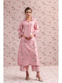 Label Niti Bothra - Pink Noor Collar Kurta with Pant (Set of 2)