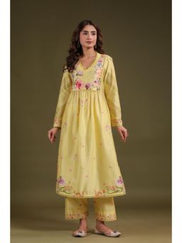 Label Niti Bothra - Yellow Noor Frock Style Kurta with Pant (Set of 2)