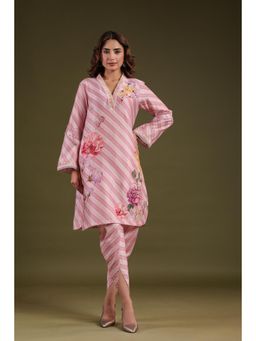 Label Niti Bothra - Pink Noor Striped Kurti with Dhoti (Set of 2)