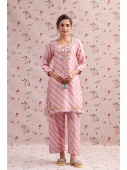 Label Niti Bothra - Pink Noor Striped Straight Kurti with Pant (Set of 2)