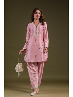 Label Niti Bothra - Pink Noor Zipper Kurti with Pant (Set of 2)