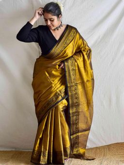 Sundarii - Gold Mehran - Tissue Saree with Unstitched Blouse