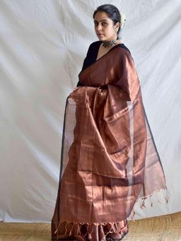 Sundarii - Copper Reema - Tissue Saree with Unstitched Blouse