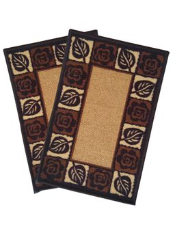 Athom Living - Brown Leaf-Floral Premium Anti Skid Door Mats (Pack of 2)