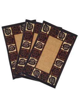 Athom Living - Brown Floral-Leaf Premium Anti Skid Door Mats (Pack of 3)
