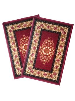 Athom Living - Maroon Floral Premium Anti Skid Door Mats (Pack of 2)