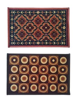 Athom Living - Multi-Color Geometric-Floral Premium Anti Skid Door Mats (Pack of 2)
