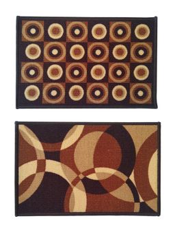 Athom Living - Brown Geometric Premium Anti Skid Door Mats (Pack of 2)