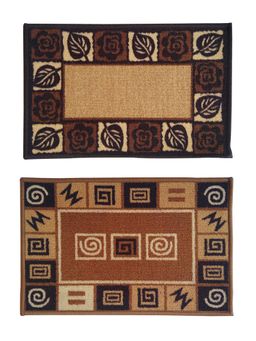 Athom Living - Brown Floral Premium Anti Skid Door Mats (Pack of 2)