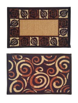 Athom Living - Brown Floral Premium Anti Skid Door Mats (Pack of 2)