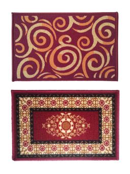 Athom Living - Maroon Floral Premium Anti Skid Door Mats (Pack of 2)