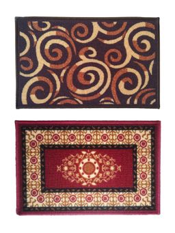 Athom Living - Brown-Maroon Floral Premium Anti Skid Door Mats (Pack of 2)