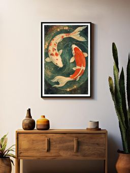 999Store - Koi Fish Yin Yang Design Box Fiber Canvas Frame Painting