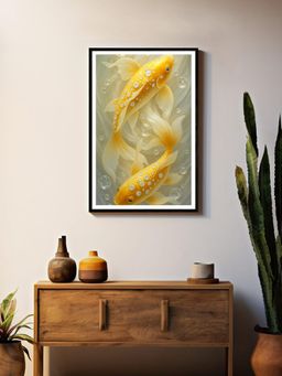 999Store - Diamond-Studded Golden Koi Fish Wall Art Box Fiber Canvas Frame Painting