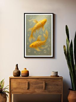999Store - Dual Golden Jewel Koi Fish Box Fiber Canvas Frame Painting
