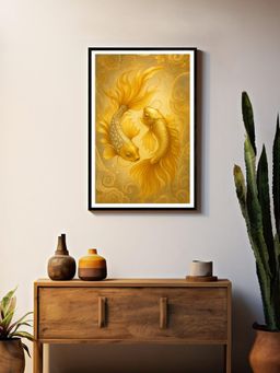 999Store - Ornamental Golden Koi Duo Wall Art Box Fiber Canvas Frame Painting