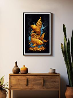 999Store - Golden-Black Koi Fish Box Fiber Canvas Frame Painting