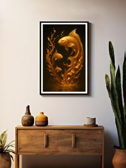 999Store - Golden Koi Fish Canvas Painting - Elegant Black Koi Fish