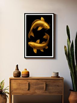 999Store - Box Fiber Canvas Twin Golden Koi Fish Painting