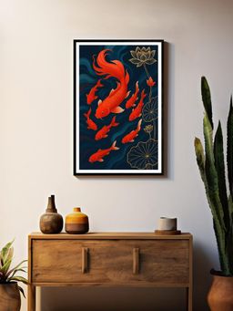 999Store - Red Koi Family with Lotus Floral Painting