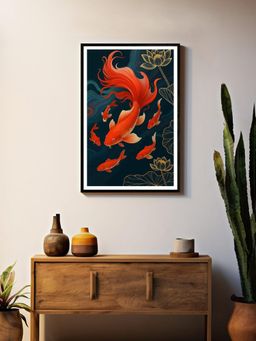 999Store - Red Harmony Koi Fish Family Box Fiber Canvas Painting