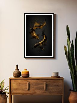 999Store - Yin Yang Black-Gold Koi Fish Box Fiber Canvas Painting