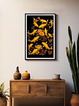 999Store - Golden Koi Fish with Lotus Pond Box Fiber Canvas Painting