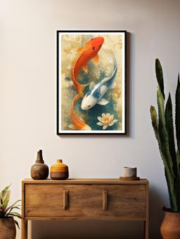999Store - Yin Yang Red and Blue Koi Fish Box Fiber Canvas Painting