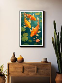 999Store - Serene Multi-Color Koi Fish with Lily Pads Canvas Painting