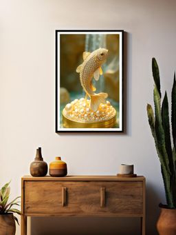 999Store - Golden Diamond Koi Fish Statue Art Box Fiber Canvas Painting