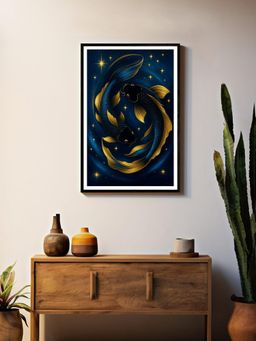 999Store - Celestial Blue-Gold Yin Yang Koi Fish Box Fiber Canvas Painting