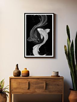999Store - Black and White Koi Fish Box Fiber Canvas Painting
