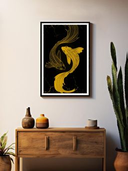 999Store - Luxury Gold-Black Outline Koi Fish Box Fiber Canvas Painting