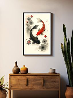 999Store - Yin Yang Koi Fish-Floral Canvas Art Painting