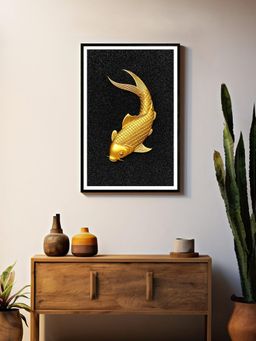 999Store - Gold Koi Fish On Black Canvas Painting