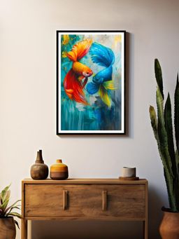 999Store - Multi-Color Dual Betta Fish Abstract Canvas Painting