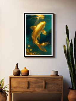 999Store - Golden Koi Fish Teal Waters Canvas Painting