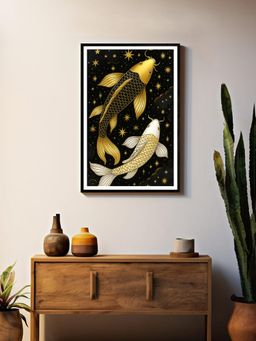 999Store - Celestial Gold and White Koi Fish Canvas Painting
