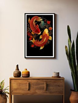 999Store - Floral Red and Gold Koi Fish-Floral Canvas Painting